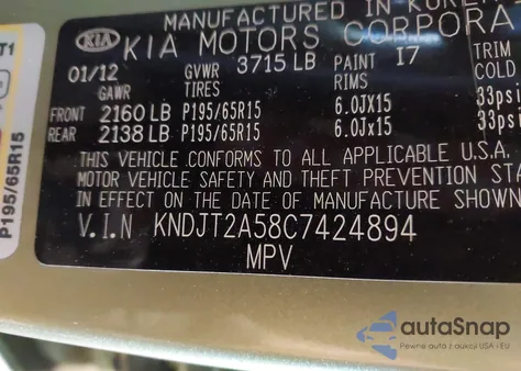 2012 Kia Soul z USA, uszkodzony, nr VIN KNDJT2A58C7424894